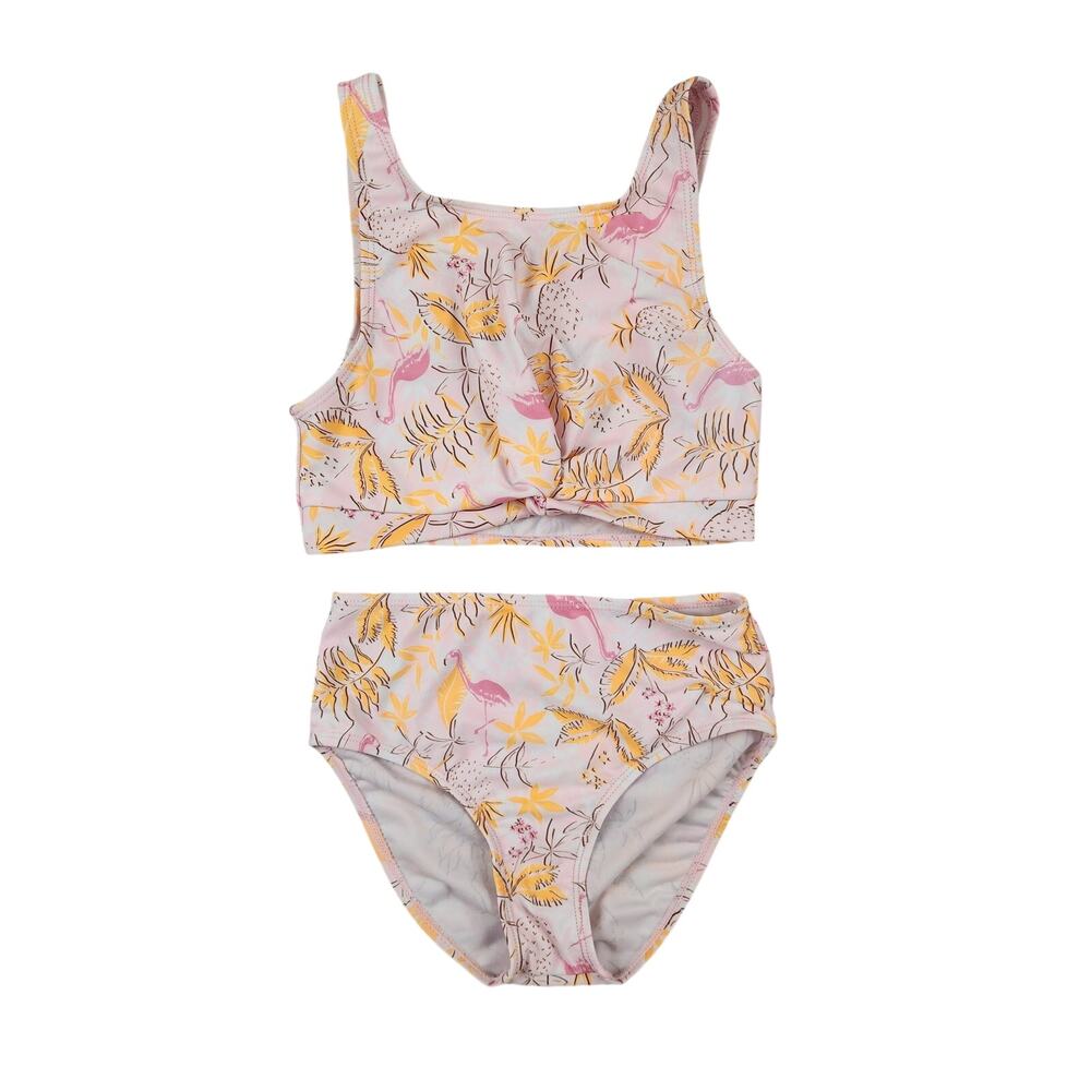Sol Swim 7/8 Pink Flamingo Tropical Bikini Swimsuit High Waisted Bathing Suit